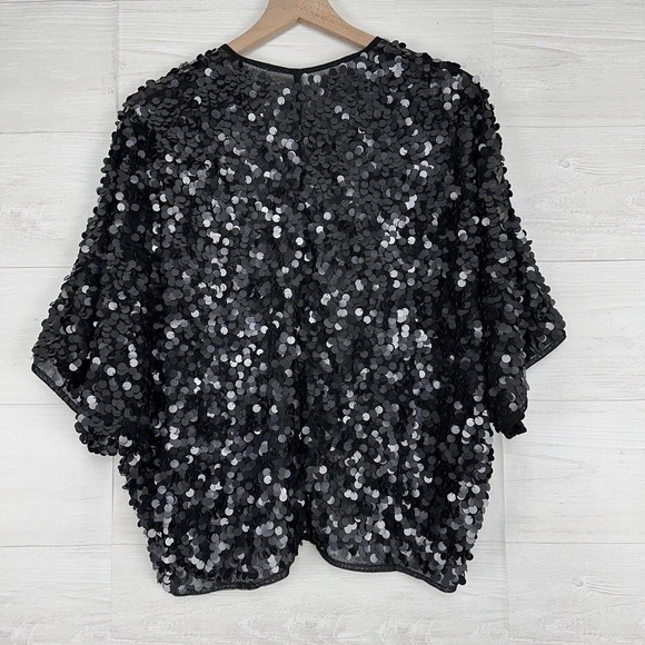 ASOS Sequin Top Jacket Women Size 2 Disc Embellished Black Short Sleeve Party - Picture 9 of 16